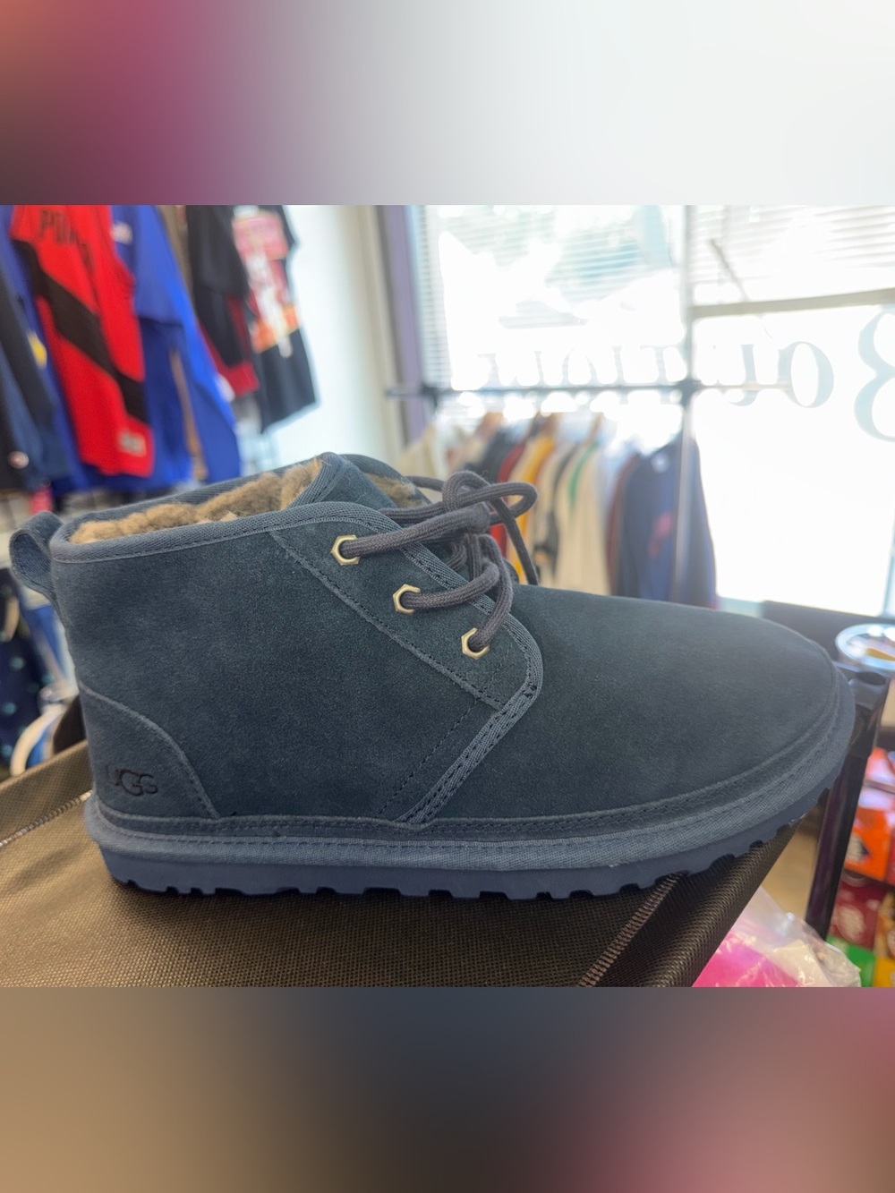 UGG Men's Navy Suede Chukka Boot with Shearling Collar
